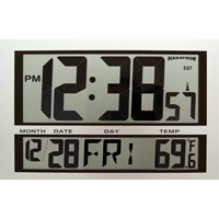 Jumbo Clock, Digital, Battery Operated, 16.5" W x 1.7" D x 11" H, Silver XD075 | Seaboard Industrial Supply Comp